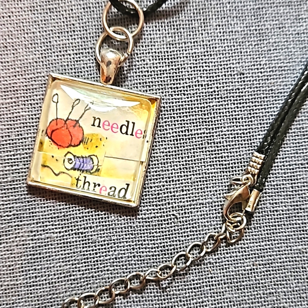 1970s Richard Scarry book page necklace sewing theme art illustration ooak